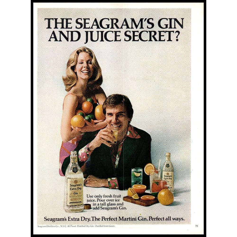 1977 Seagram's Extra Dry Gin Vintage Print Ad Couple Citrus Juice Mixer Wall Art
